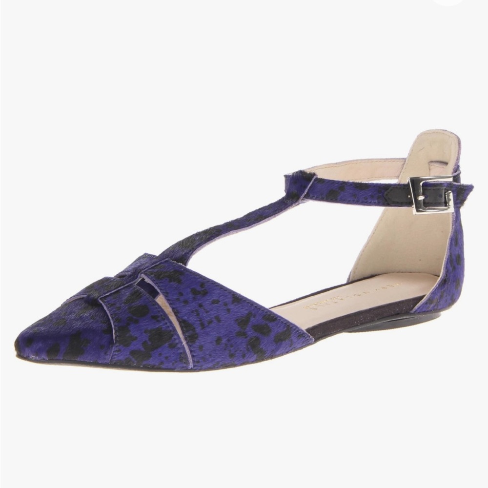 EUC Very Volatile Los Angeles Dusk Flats in blue dyed pony hair d’orsay leather